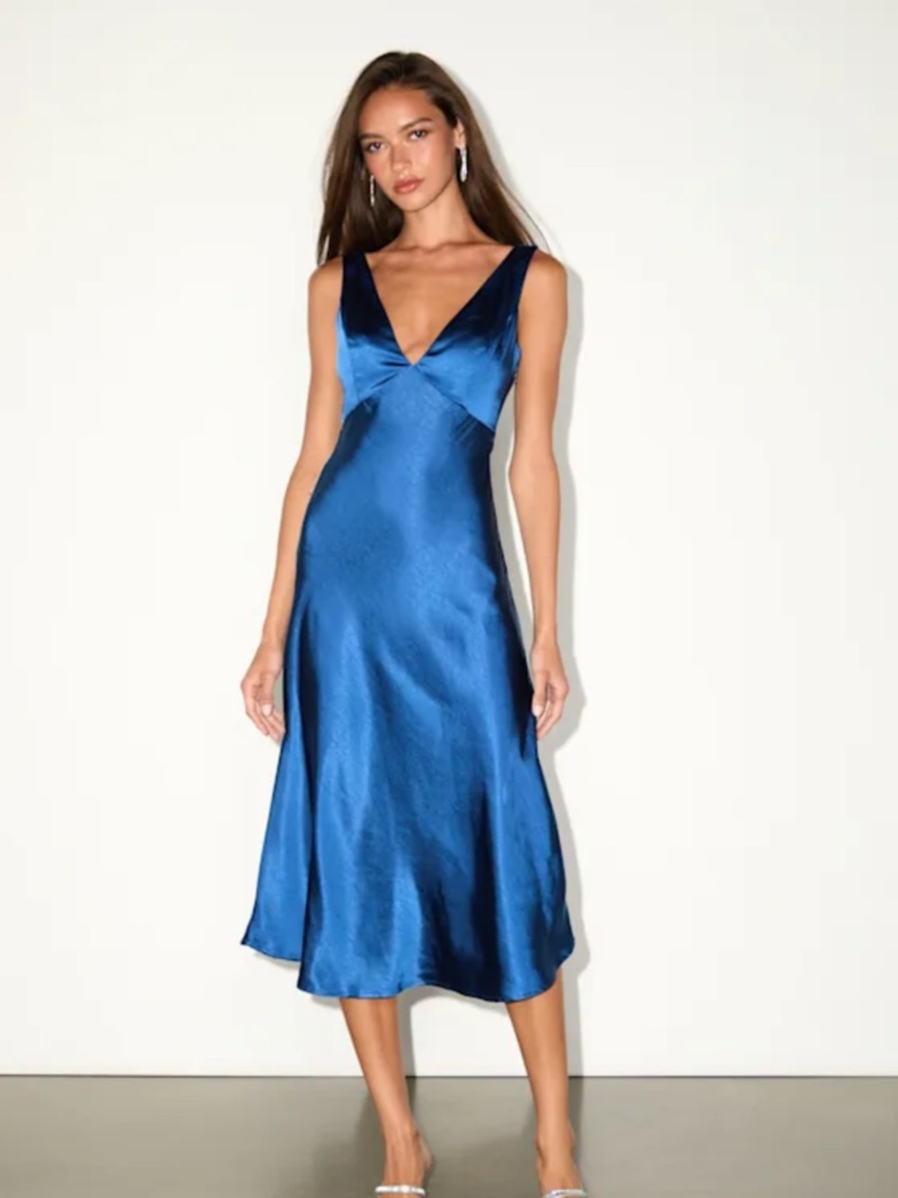 Lulus - Incredible Love Navy Satin Cowl Back Midi Slip Dress